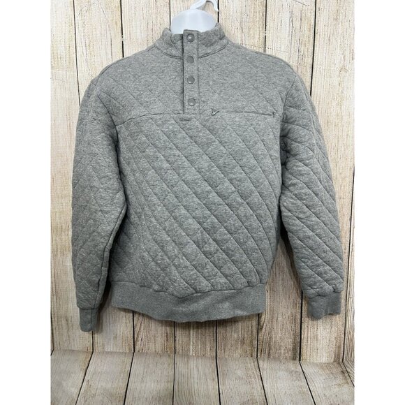 Cremieux Men Quilted Pullover Sweater Sweatshirt M Gray Quarter Snap Mock Neck - Picture 2 of 8